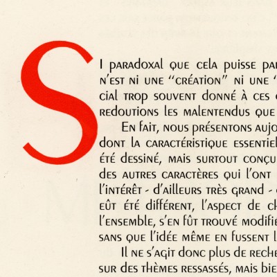 Détail du spécimen du Peignot, conçu par A. M. Cassandre, et publié par la Fonderie Deberny & Peignot, 1937.