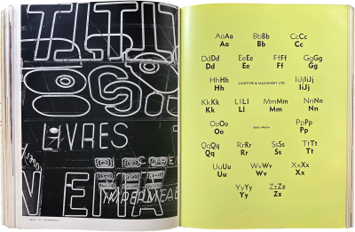 « Les linéales. Une table ronde provoqué par Gérard Blanchard et commenté par Maximilien Vox », mise en page de Peter Knapp, double page de Caractère Noël, 1960.